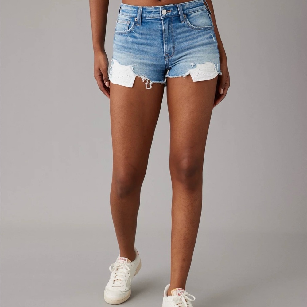 AE Next Level High-Waisted Ripped Denim Short Short size 14 - Picture 2 of 7